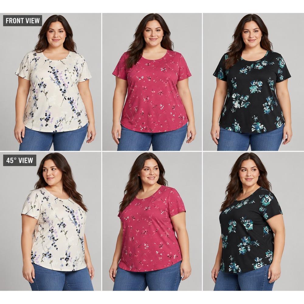 Croft Barrow Shirt Lot 3 Womens 2X Plus The Classic Tee Floral Short Sleeve Top